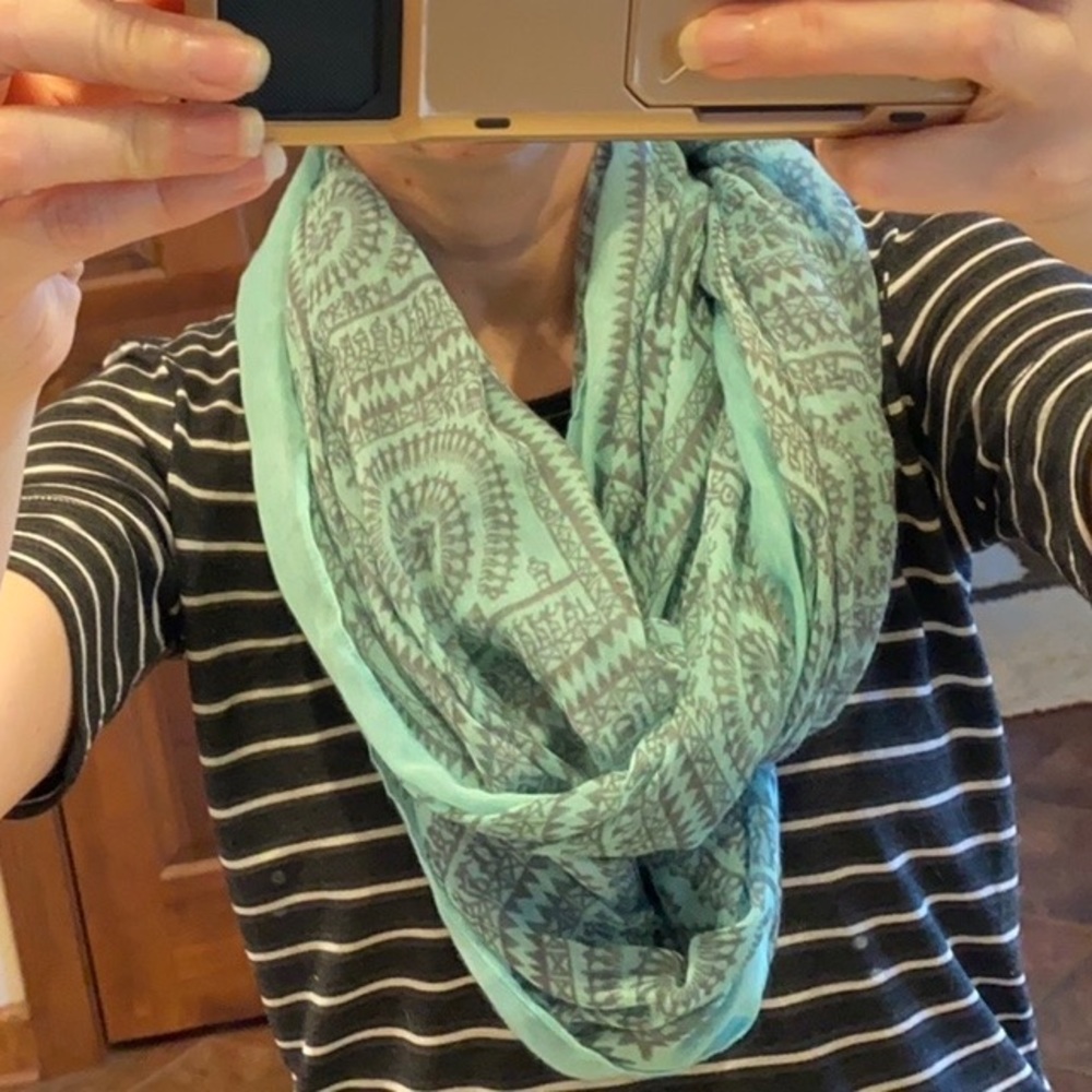 Boho blue-green infinity scarf -thin material